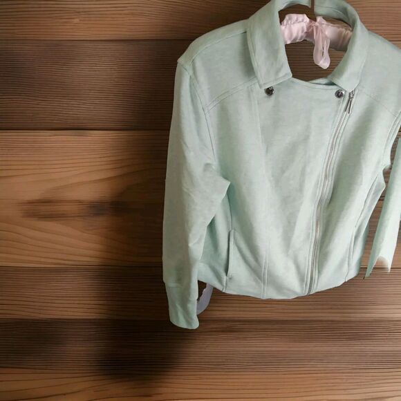 H By Halston Jacket Size 12 Zip Green Pockets Cotton Blend - Picture 5 of 8